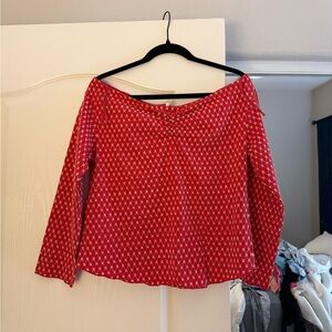 Free People Red Patterned Off-Shoulder Blouse